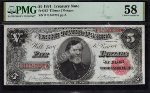Treasury Notes 363 1891 $5 typenote Front