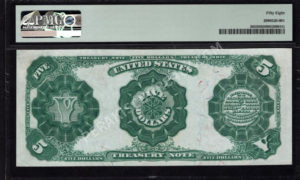 Treasury Notes 363 1891 $5 typenote Back