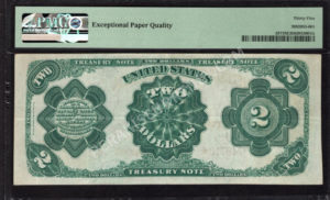 Treasury Notes 357 1891 $2 typenote Back