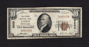 1801-1 Athens, Pennsylvania $10 1929 Nationals Front