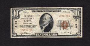 1801-1 Delta, Pennsylvania $10 1929 Nationals Front