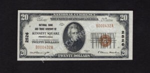 1802-1 Kennett Square, Pennsylvania $20 1929 Nationals Front