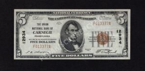 1800-1 Carnegie, Pennsylvania $5 1929 Nationals Front