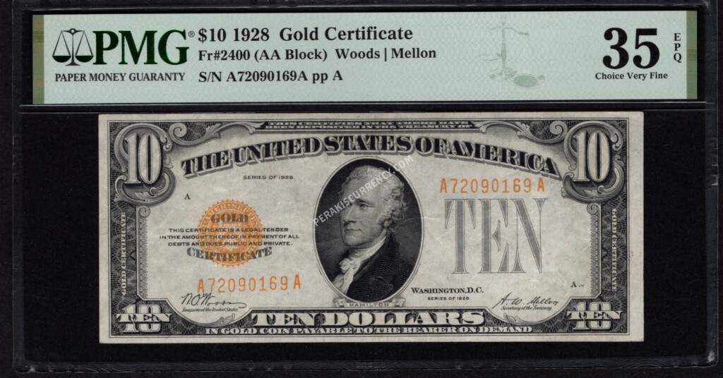 FR 2400 1928 $10 Gold Certificate Front