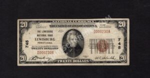 1802-1 Lewisburg, Pennsylvania $20 1929 Nationals Front