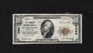 1801-1 Watsontown, Pennsylvania $10 1929 Nationals Front