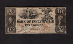 Fayetteville North Carolina $10 1849 Obsolete Front