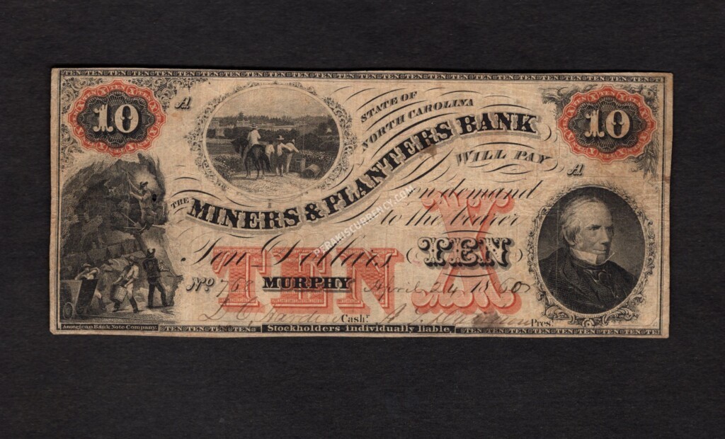 Murphy North Carolina $10 1860 Obsolete Front