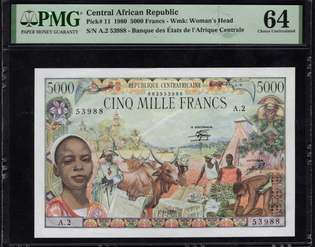 Central African Republic $5000 1890 World Notes Front