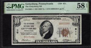 1801-1 Gettysburg, Pennsylvania $10 1929 Nationals Front