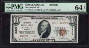 1801-2 Kimball, Nebraska $10 1929II Nationals Front