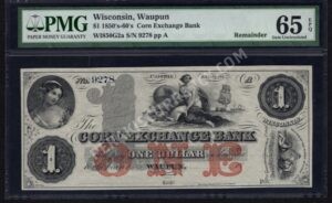 Waupun Wisconsin $1 1850's - 1860's Obsolete Front