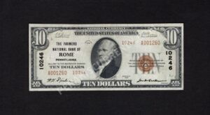 1801-2 Rome, Pennsylvania $10 1929II Nationals Front