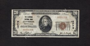 1802-1 Elverson, Pennsylvania $20 1929 Nationals Front