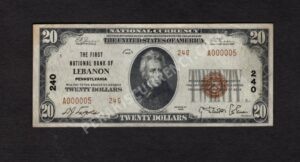 1802-2 Lebanon, Pennsylvania $20 1929II Nationals Front