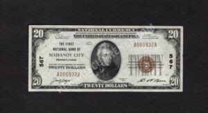 1802-1 Mahanoy City, Pennsylvania $20 1929 Nationals Front