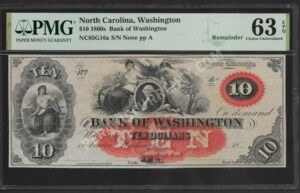 Washington North Carolina $10 1860s Obsolete Front