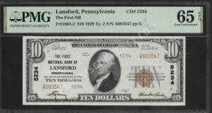 1801-2 Lansford, Pennsylvania $10 1929II Nationals Front