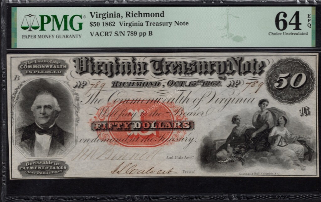 Richmond Virginia $50 1862 Obsolete Front