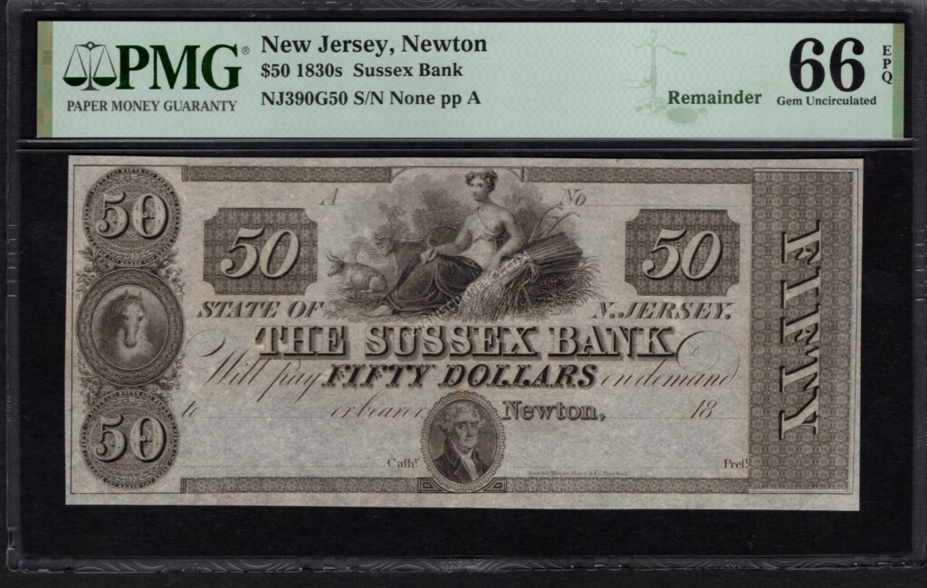 Newton New Jersey $50 1830s Obsolete Front