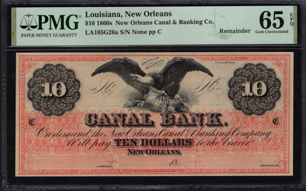 New Orleans Louisiana $10 1860s Obsolete Front