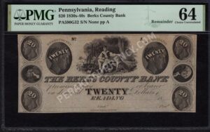 Reading Pennsylvania $20 1830s-40s Obsolete Front