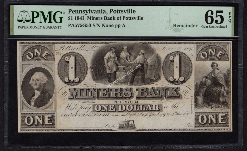 Pottsville Pennsylvania $1 1841 Obsolete Front