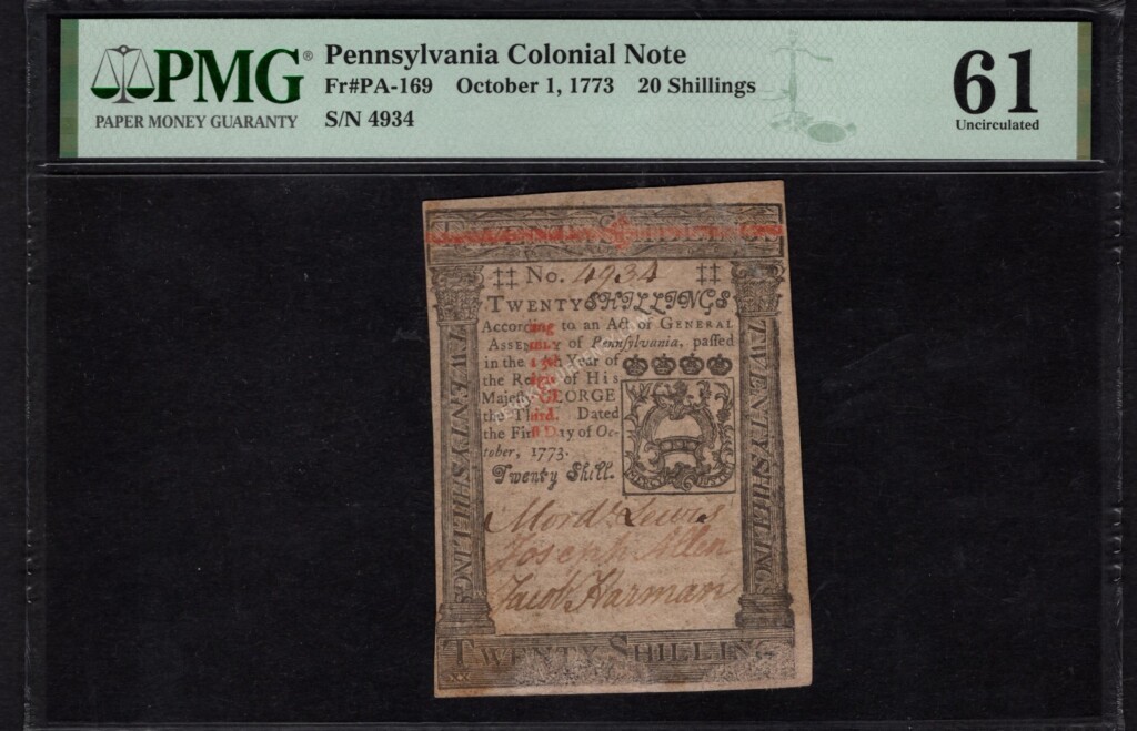 Pennsylvania 20 Shillings October 1, 1773 Colonial Front
