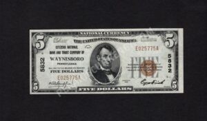1800-1 Waynesboro, Pennsylvania $5 1929 Nationals Front