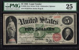 Legal Tender 63b 1863 $5 typenote Front