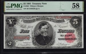 Treasury Notes 363 1891 $5 typenote Front