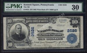633 Kennett Square, Pennsylvania $10 1902 Nationals Front