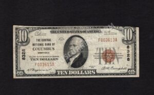 1801-1 Columbus, Nebraska $10 1929 Nationals Front