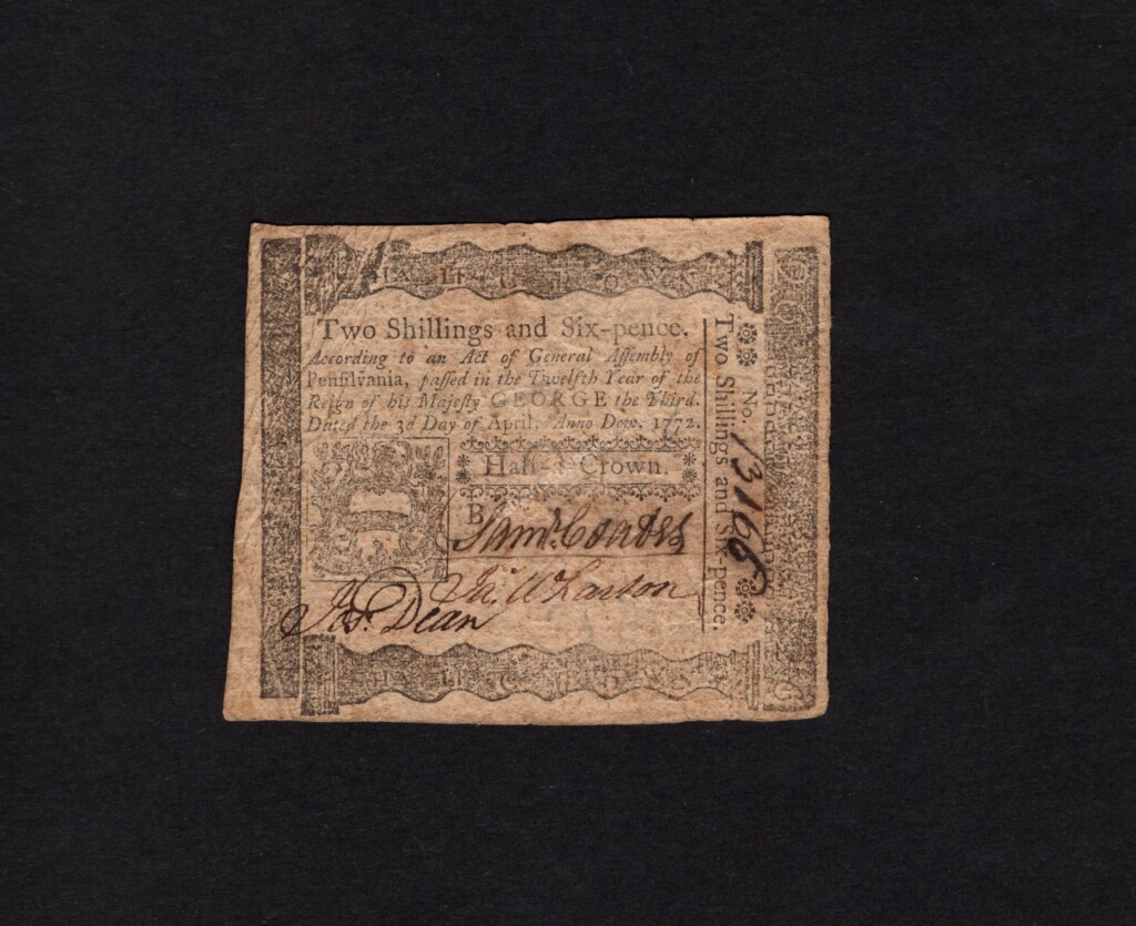 Pennsylvania 2 Shillings and 6 Pence 4/3/1772 Colonial Front