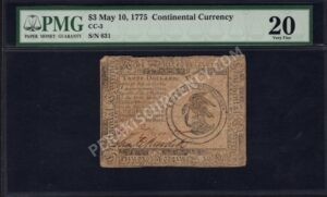 3 $3 May 10, 1775 Continentals Front