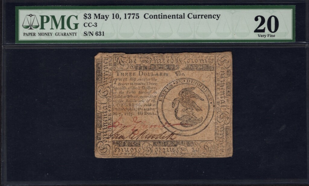 3 $3 May 10, 1775 Continentals Front