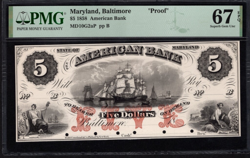 Baltimore Maryland $5 1858 Obsolete Front