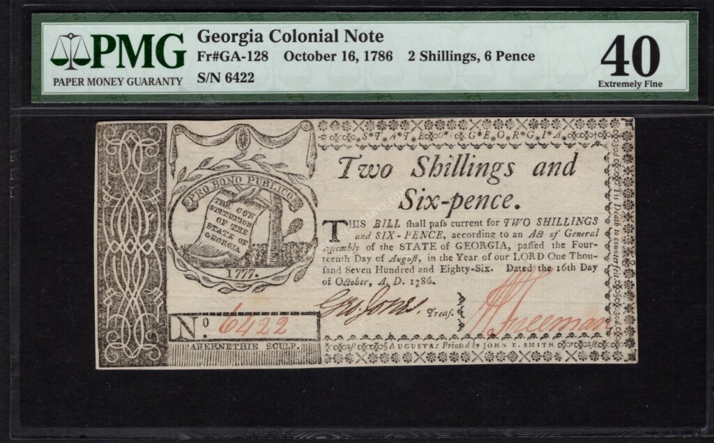 Georgia 2 Shillings and 6 Pence October 16, 1786 Colonial Front
