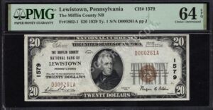 1802-1 Lewistown, Pennsylvania $20 1929II Nationals Front