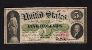 Legal Tender 61a 1862 $5 typenote Front
