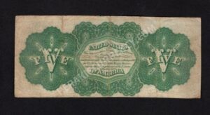 Legal Tender 61a 1862 $5 typenote Back