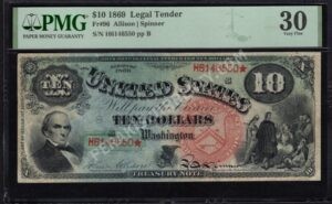 Legal Tender 96 1869 $10 typenote Front