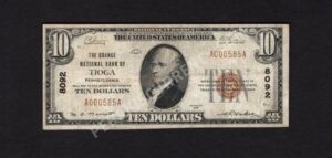1801-1 Tioga, Pennsylvania $10 1929 Nationals Front