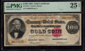 Gold Certificates 1214 1882 $100 typenote Front