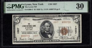 1800-2 Lyons, New York $5 1929II Nationals Front