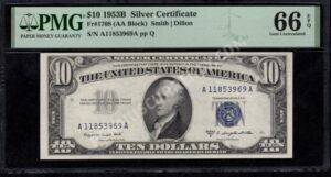 FR 1708 1953B $10 Silver Certificates Front