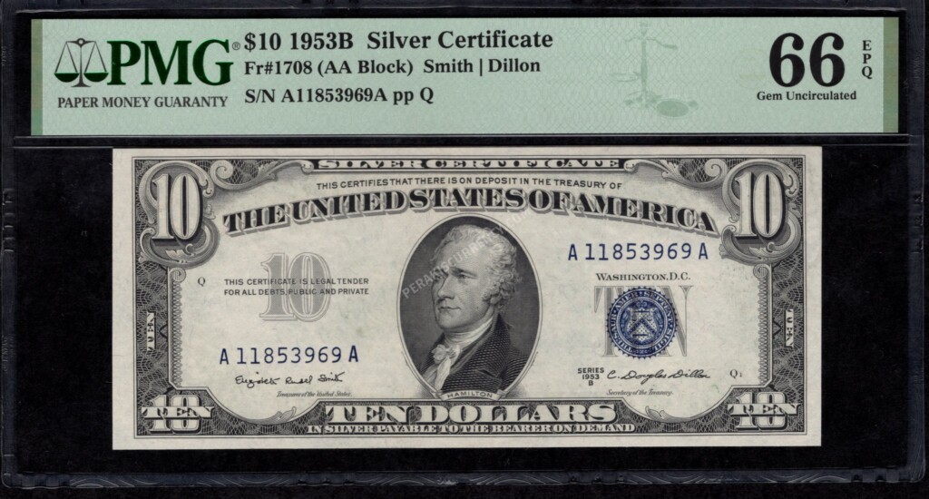 FR 1708 1953B $10 Silver Certificates Front