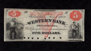 Philadelphia Pennsylvania $5 1859 Obsolete Front