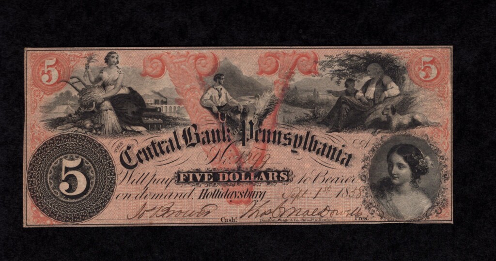 Hollidaysburg Pennsylvania $5 1838 Obsolete Front