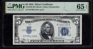 FR 1650 1934 $5 Silver Certificates Front